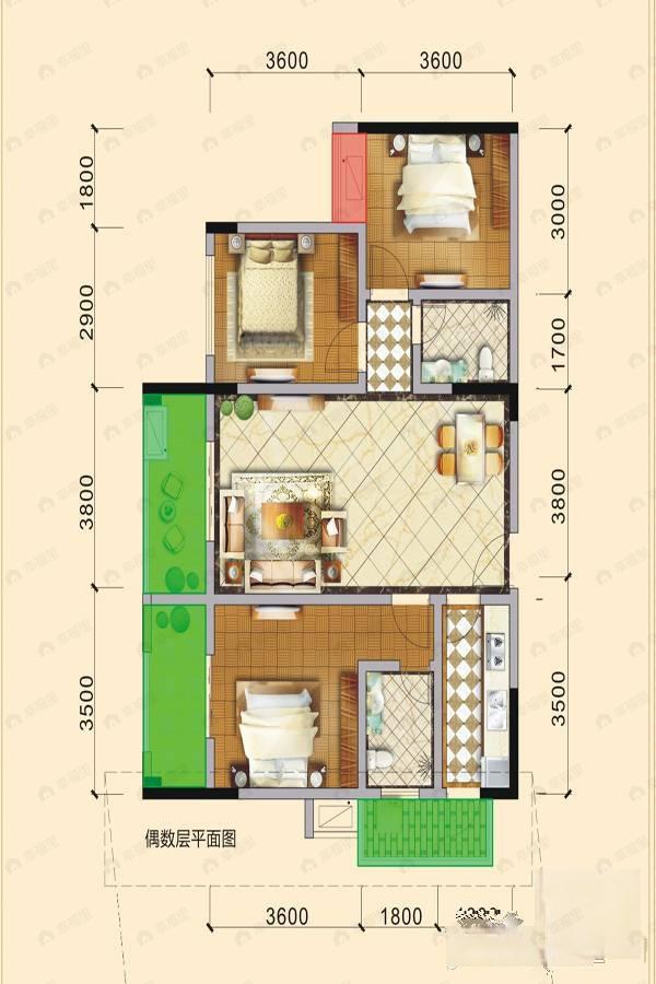 凯世捷财富广场3室2厅2卫户型图