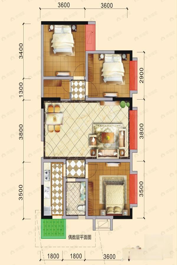 凯世捷财富广场3室2厅1卫户型图