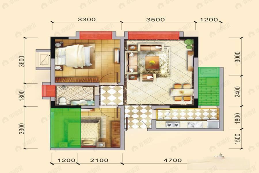 2室2厅1卫建面69平户型图