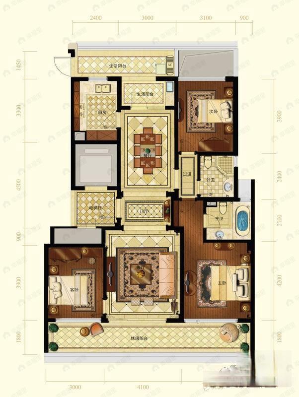 润富国际花园3室2厅2卫户型图