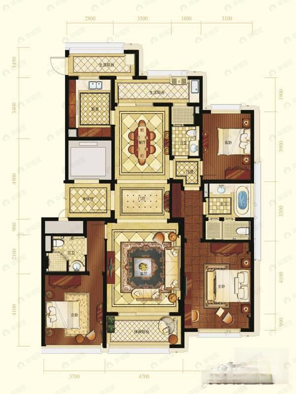润富国际花园3室2厅3卫户型图