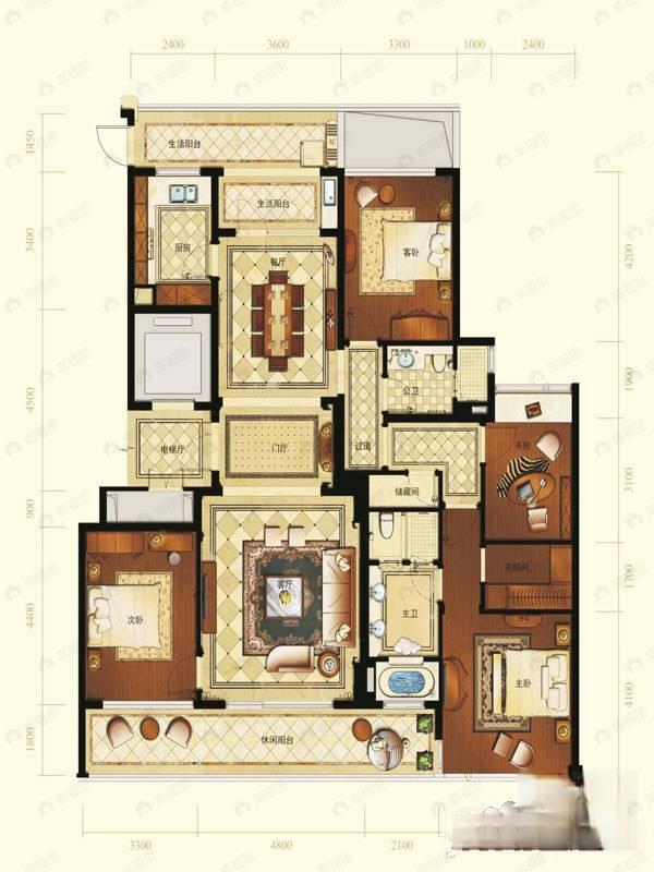 润富国际花园4室2厅2卫户型图