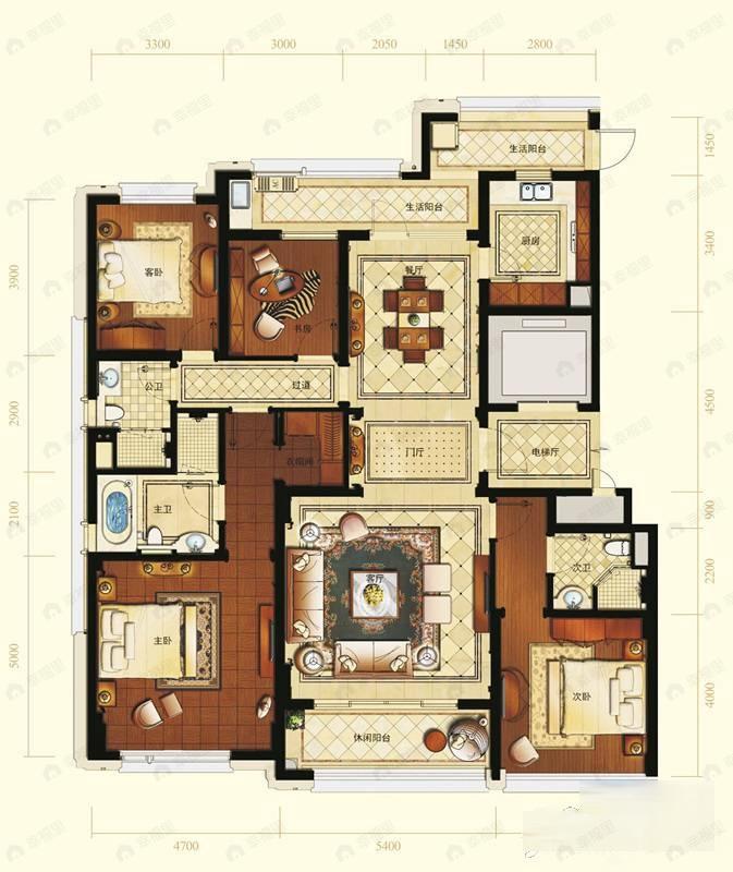 润富国际花园4室2厅3卫户型图