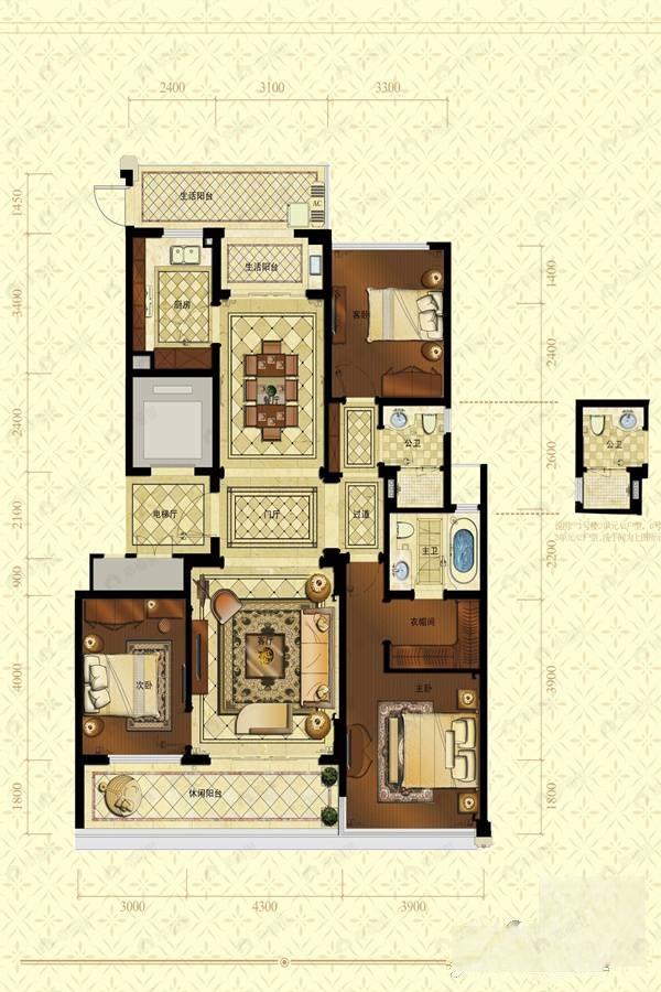 润富国际花园3室2厅2卫户型图