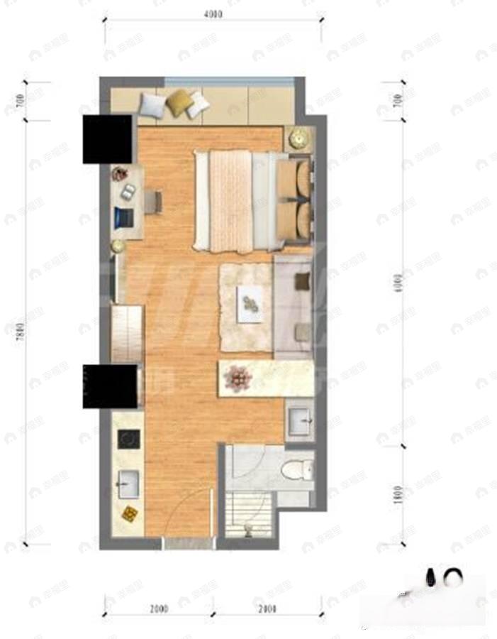 润富国际花园1室1厅1卫户型图