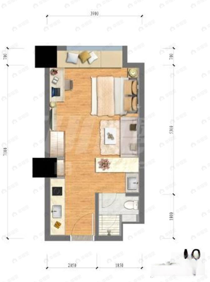 润富国际花园1室1厅1卫户型图