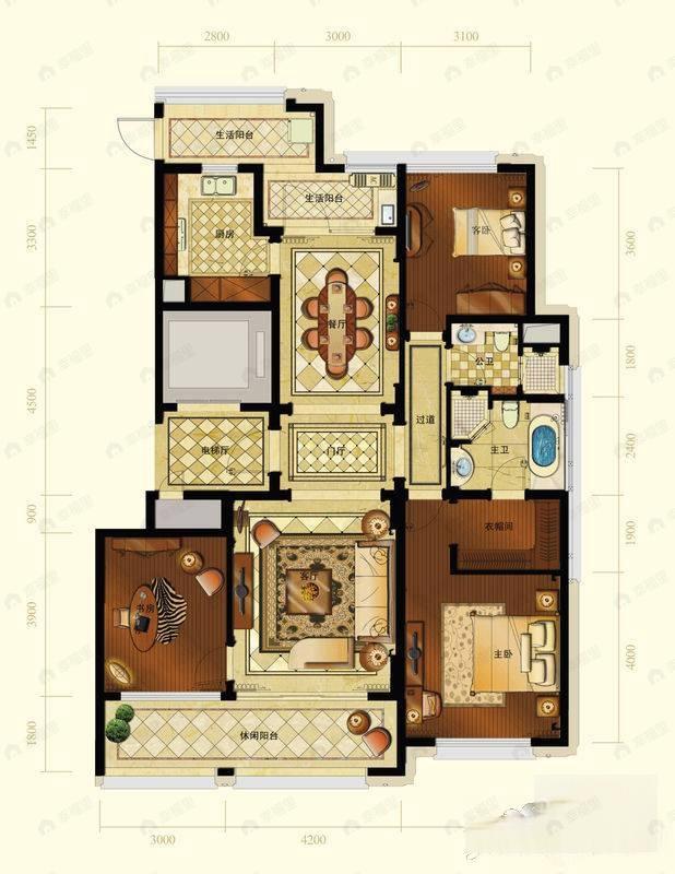 润富国际花园3室2厅2卫户型图