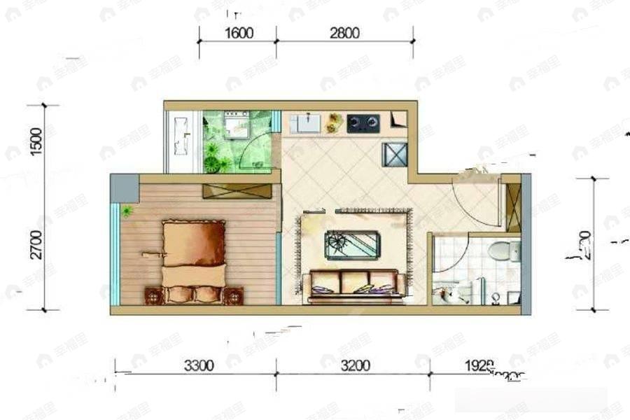 普得先锋国际1室1厅1卫户型图