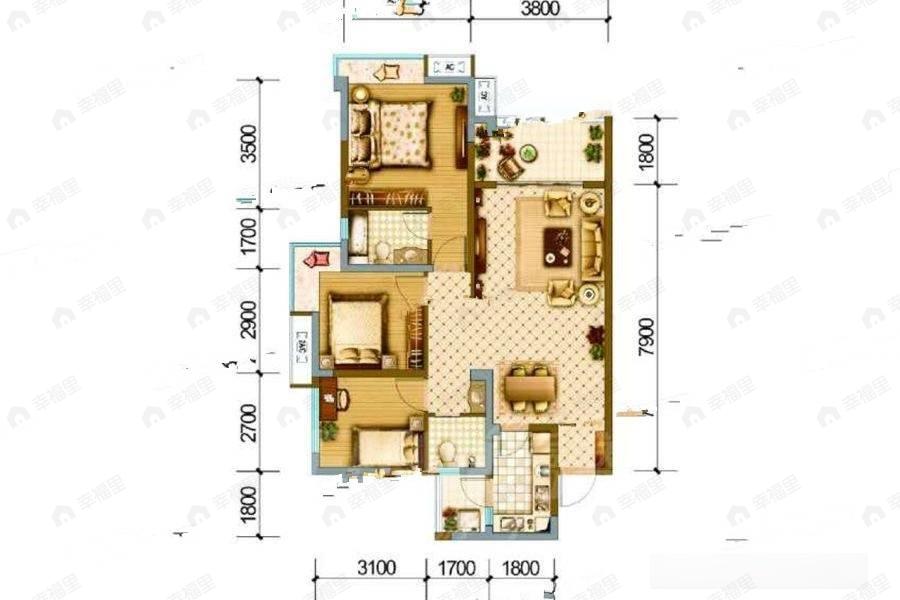 普得先锋国际3室2厅2卫户型图