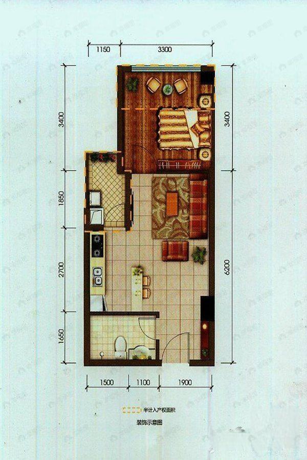大源欢乐颂1室2厅1卫户型图