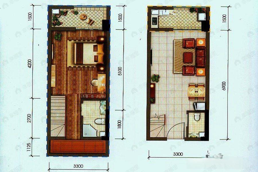 大源欢乐颂1室2厅2卫户型图