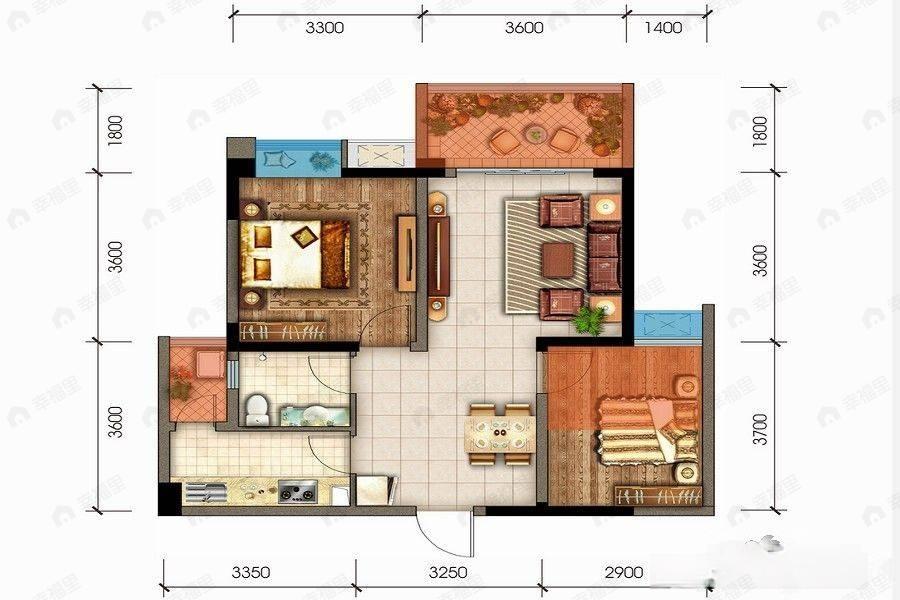 大源欢乐颂2室2厅1卫户型图