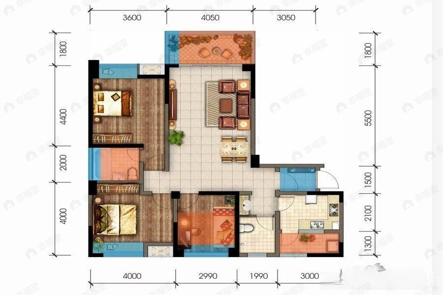 大源欢乐颂3室2厅2卫户型图