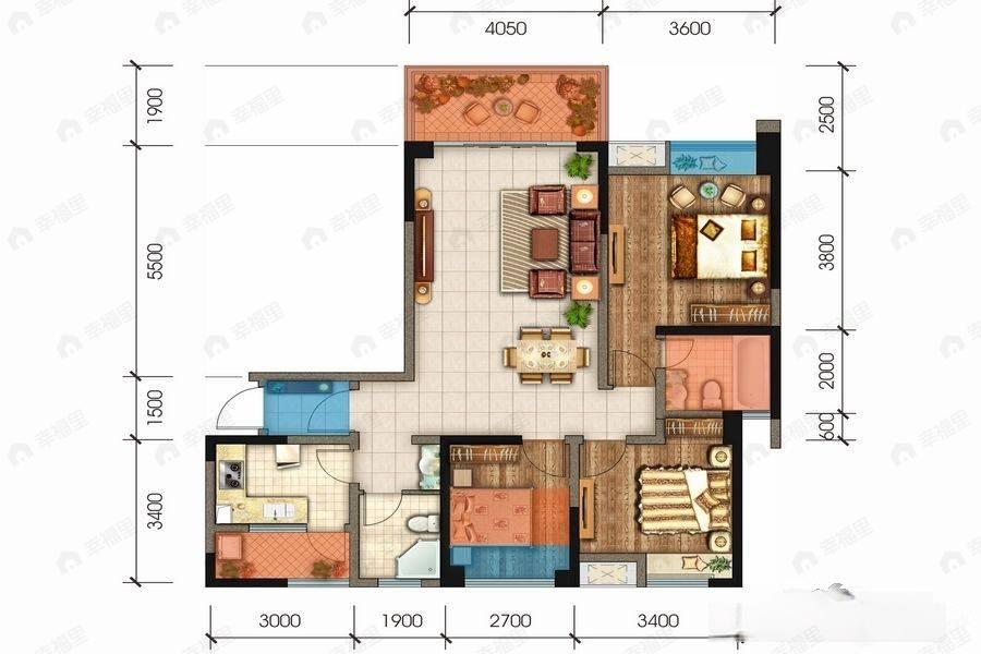 大源欢乐颂3室2厅2卫户型图