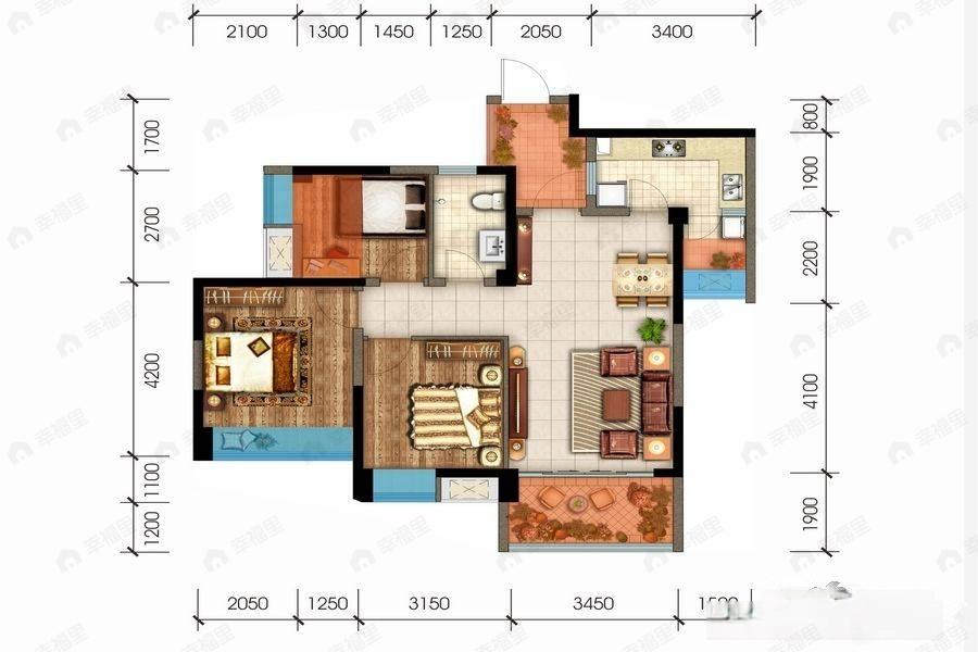 大源欢乐颂3室2厅1卫户型图