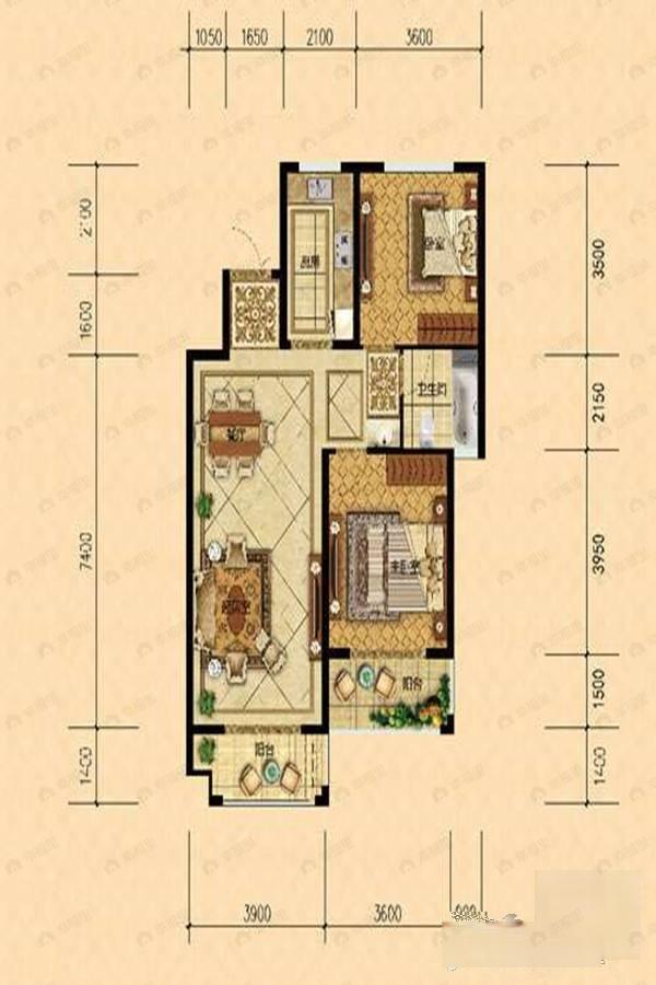 2室2厅1卫建面96平户型图