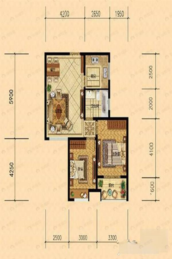2室2厅1卫建面81平户型图