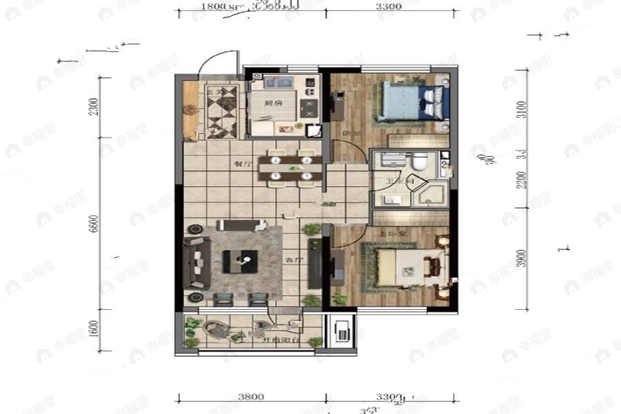 2室2厅1卫建面91平户型图