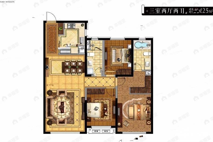 3室2厅2卫建面125平南户型图