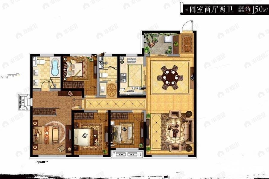 4室2厅2卫建面150平南户型图