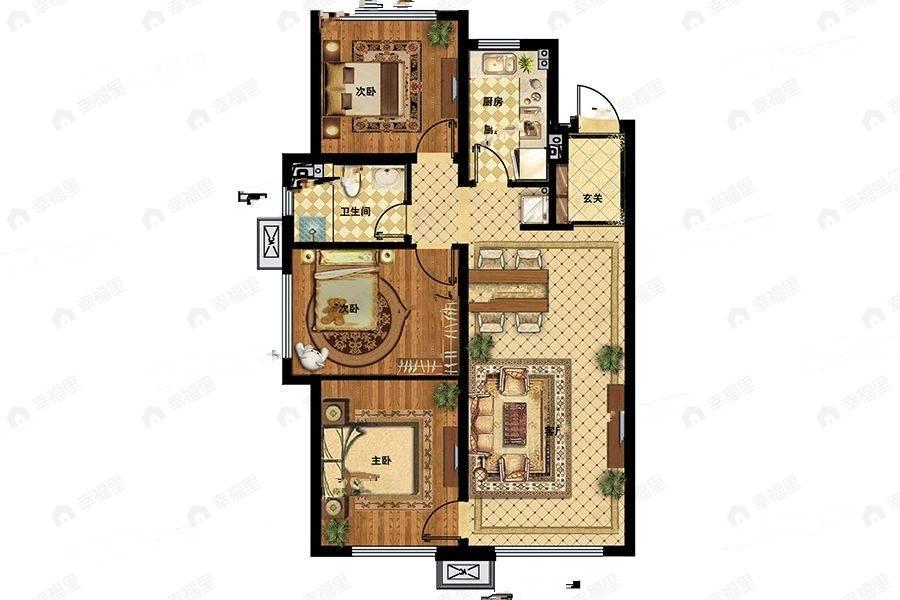 3室2厅1卫建面84平户型图