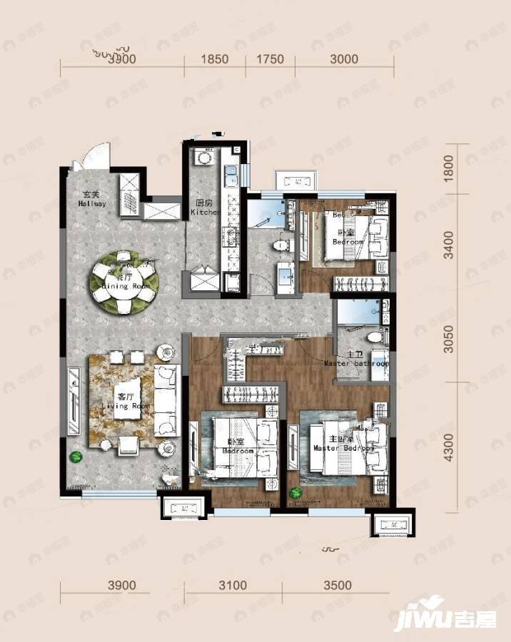 3室2厅2卫建面130平户型图