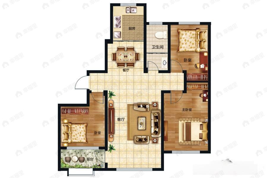 3室2厅1卫建面133平户型图