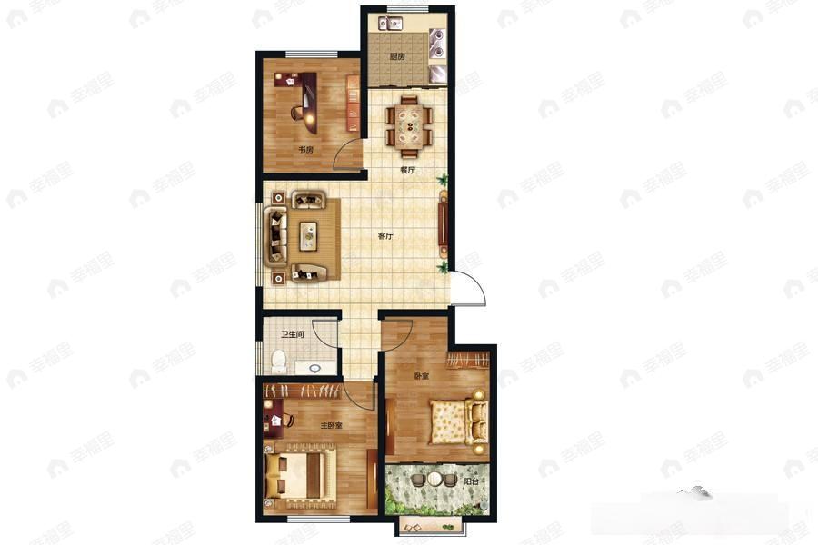 3室2厅1卫建面108平户型图
