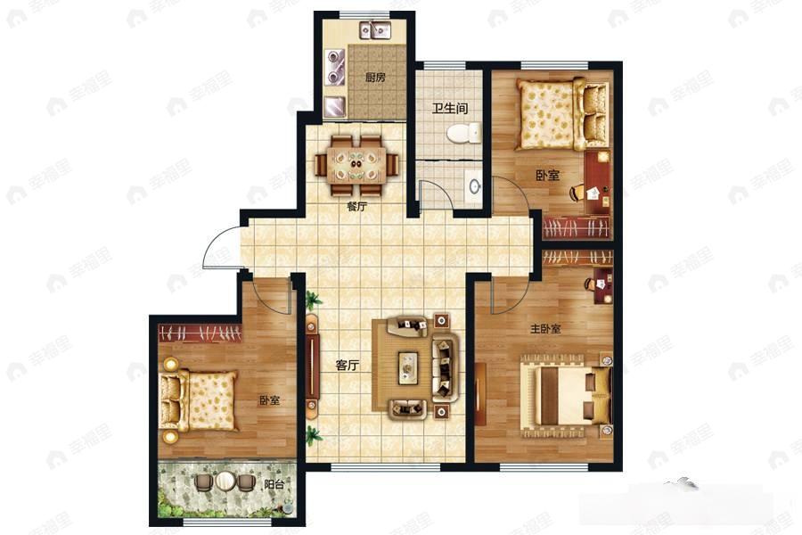 3室2厅1卫建面118平户型图