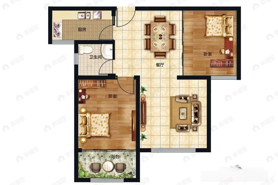 2室2厅1卫建面86平户型图