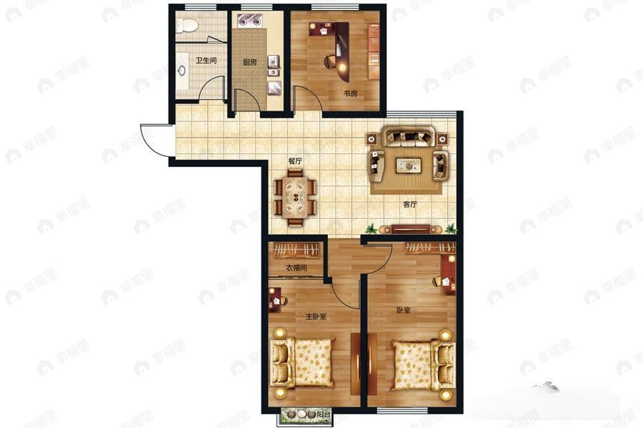 3室2厅1卫建面108平户型图
