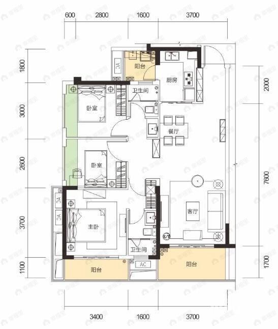 3室2厅2卫建面143平户型图
