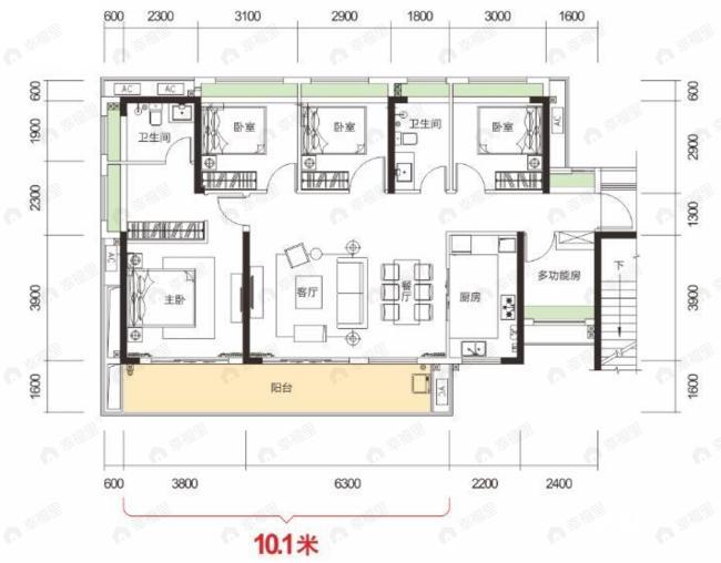 4室2厅2卫建面143平户型图