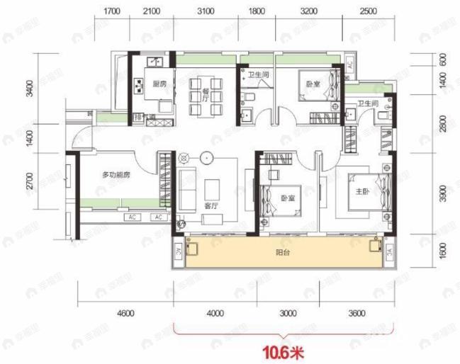 4室2厅2卫建面136平户型图