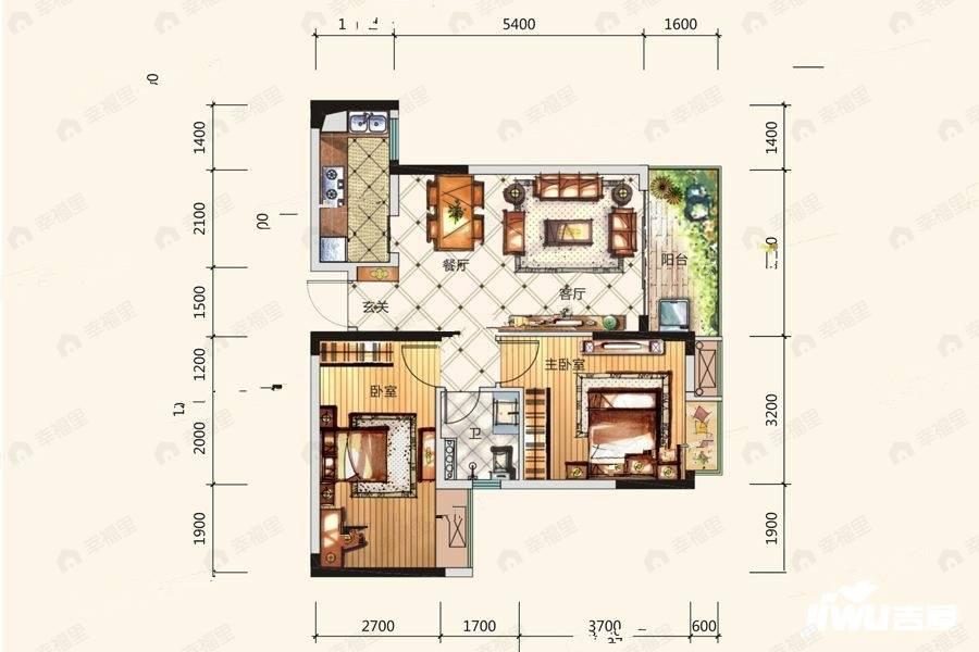 2室2厅1卫建面78平户型图