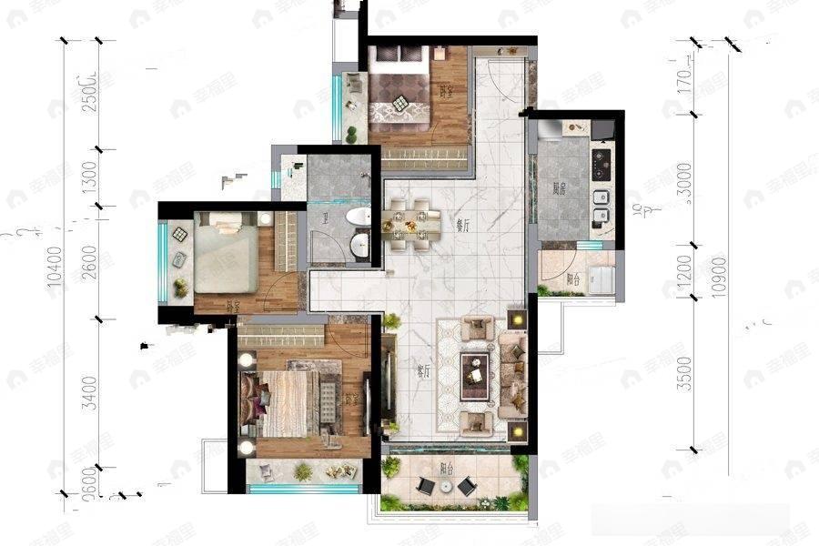惠州星河荣域3室2厅1卫户型图