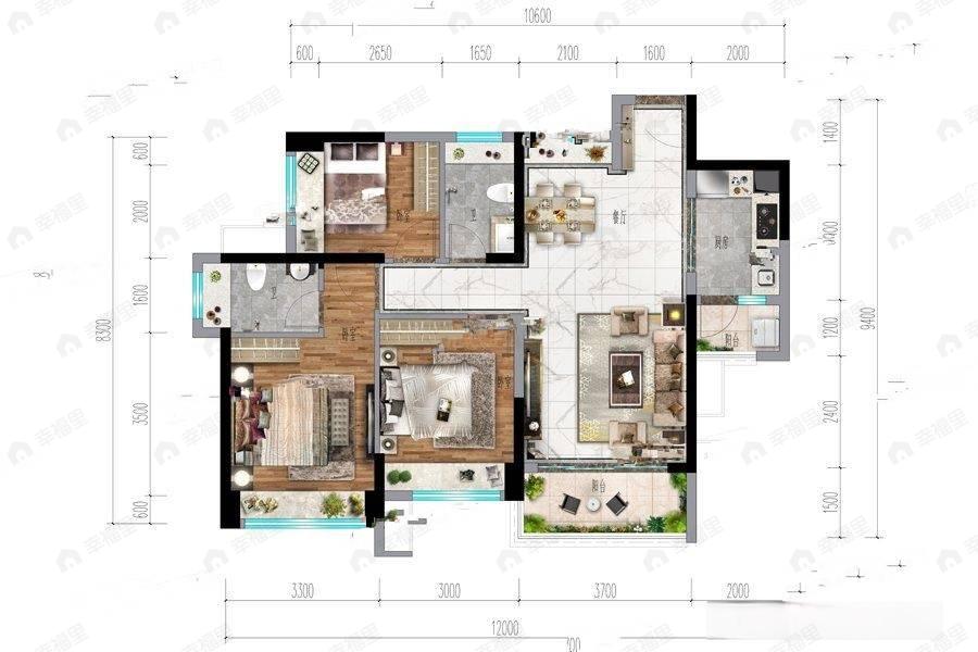 3室2厅2卫建面97平户型图