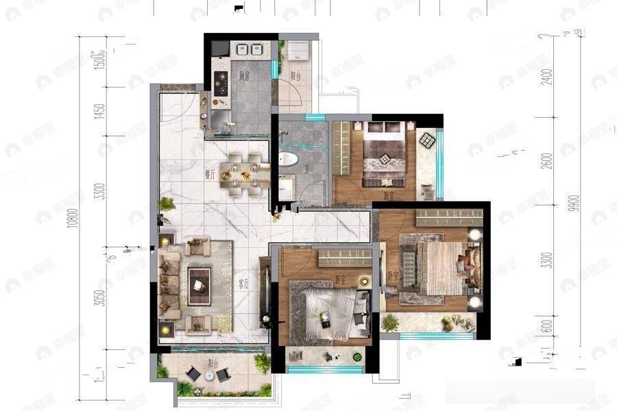 惠州星河荣域3室2厅1卫户型图