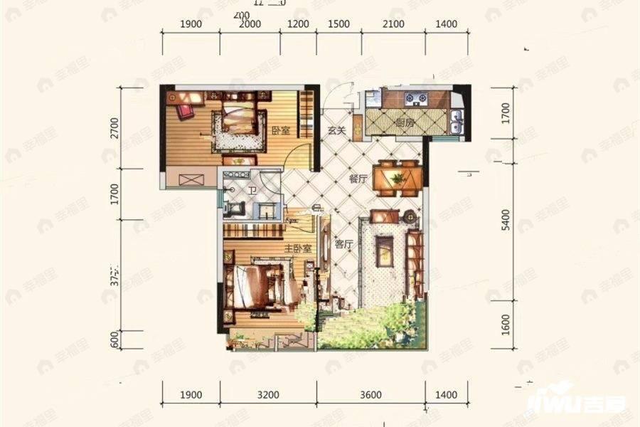 2室2厅1卫建面77平户型图