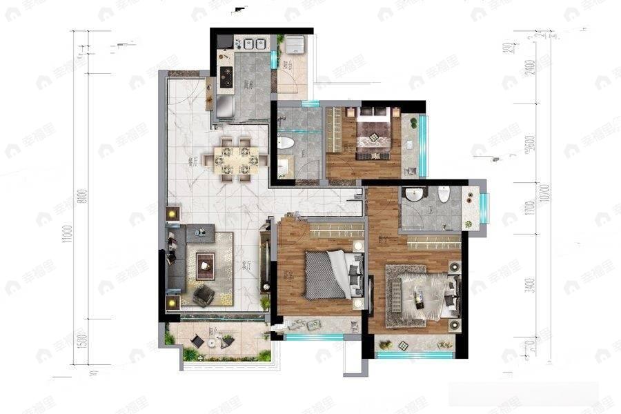 3室2厅2卫建面97平户型图
