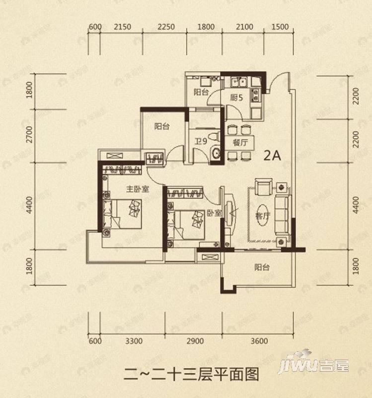 鼎峰公园豪庭2室2厅1卫户型图