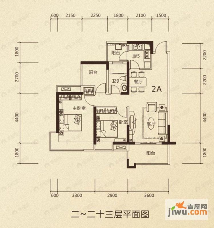 2室2厅1卫建面88平户型图