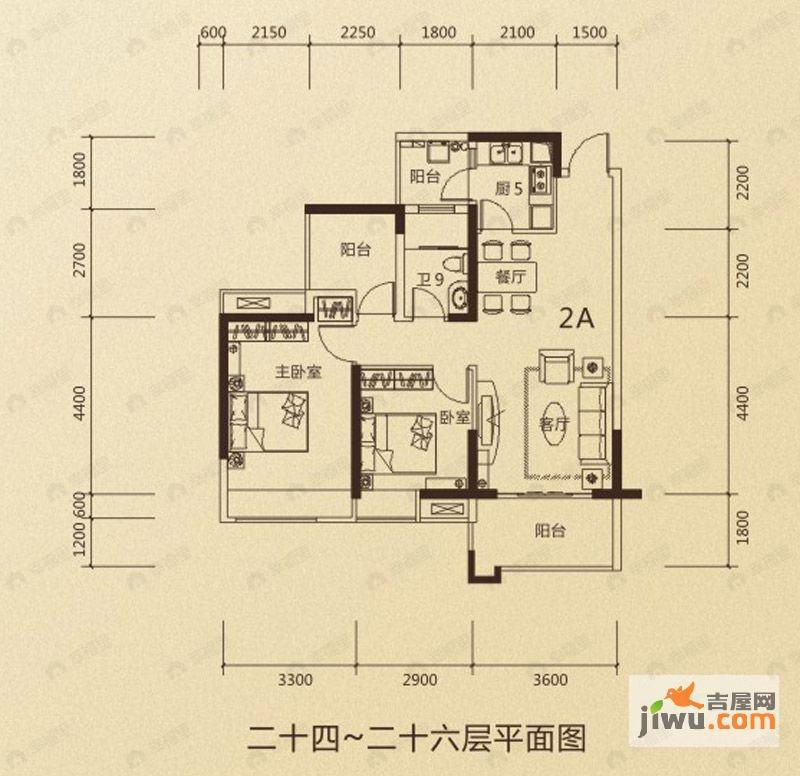 2室2厅1卫建面88平户型图