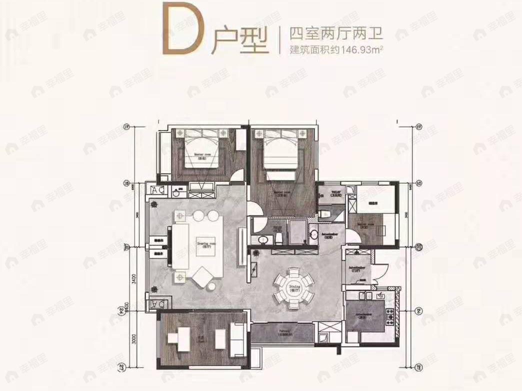 4室2厅2卫建面146平南户型图