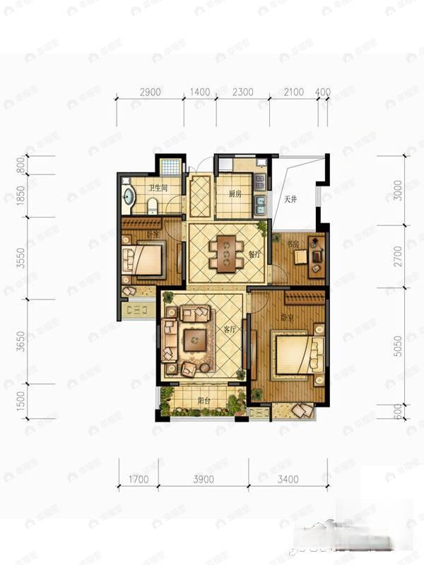 3室2厅1卫建面89平户型图