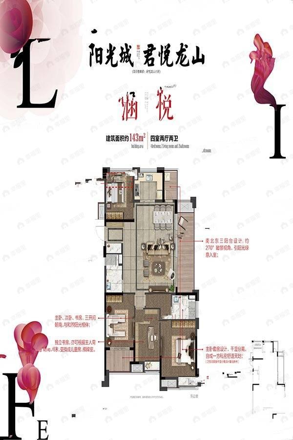 4室2厅2卫建面143平南户型图