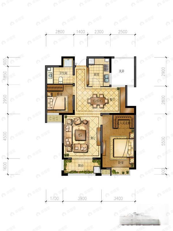 万邦名邸2室2厅1卫户型图