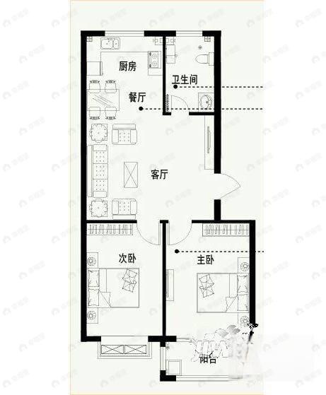 2室2厅1卫建面69平户型图