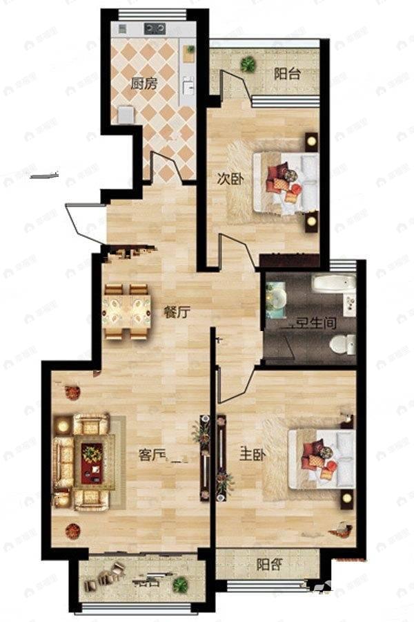 2室2厅1卫建面80平户型图