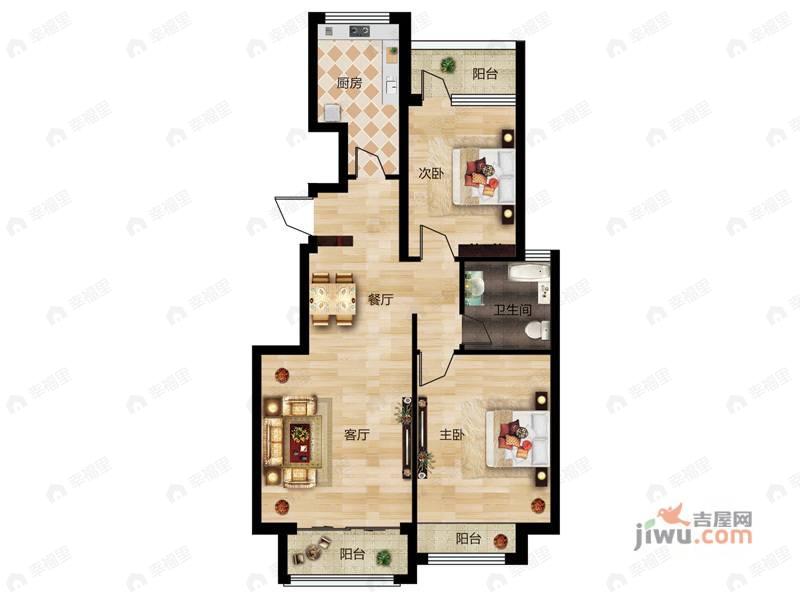 2室2厅1卫建面80平户型图